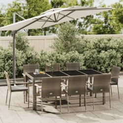 vidaXL Set comedor jardín 9 pzas y cojines ratán sintético gris