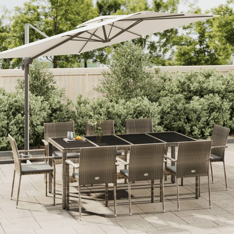vidaXL Set comedor jardín 9 pzas y cojines ratán sintético gris vidaXL Set comedor jardín 9 pzas y cojines ratán sintético gris