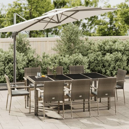 vidaXL Set comedor jardín 9 pzas y cojines ratán sintético gris