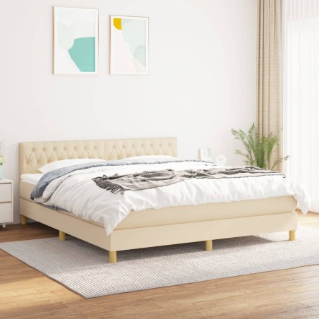 vidaXL Cama box spring con colchón tela color crema 180x200 cm