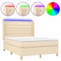 vidaXL Cama box spring colchón y luces LED tela crema 140x190 cm vidaXL Cama box spring colchón y luces LED tela crema 140x190 cm