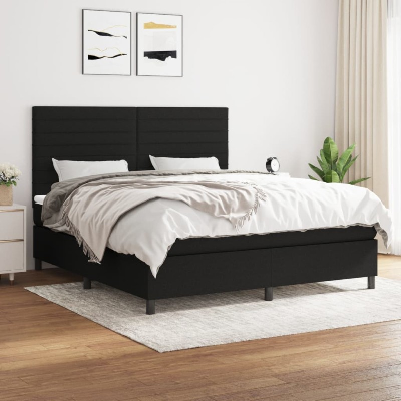 vidaXL Cama box spring con colchón tela negro 180x200 cm vidaXL Cama box spring con colchón tela negro 180x200 cm
