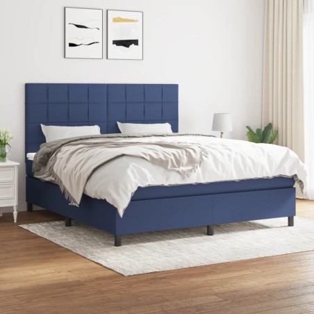 vidaXL Cama box spring con colchón tela azul 180x200 cm