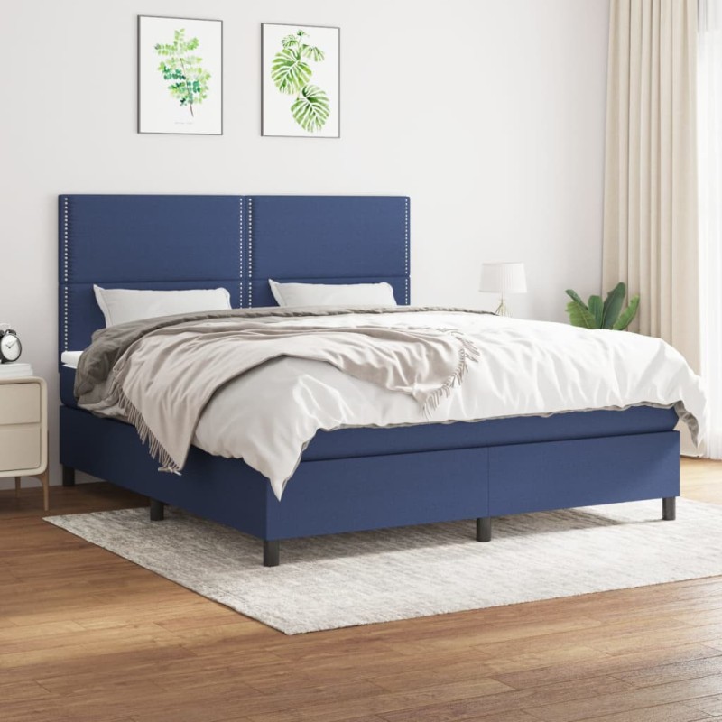 vidaXL Cama box spring con colchón tela azul 180x200 cm vidaXL Cama box spring con colchón tela azul 180x200 cm