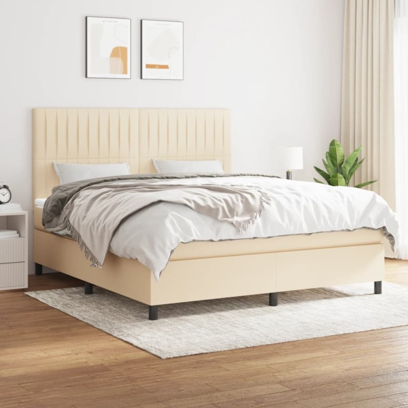 vidaXL Cama box spring con colchón tela color crema 180x200 cm vidaXL Cama box spring con colchón tela color crema 180x200 cm