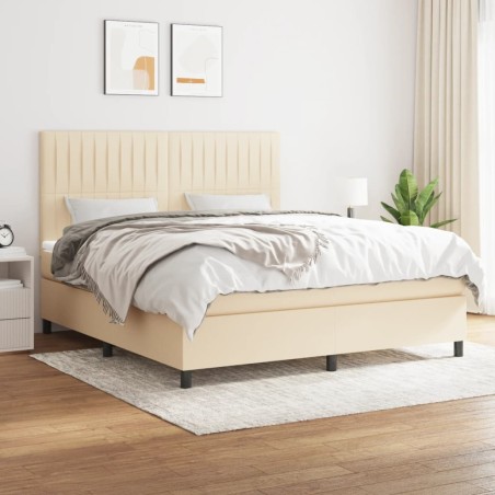 vidaXL Cama box spring con colchón tela color crema 180x200 cm
