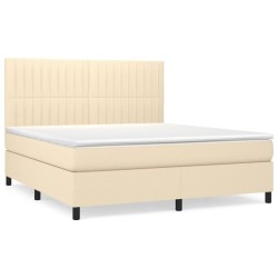 vidaXL Cama box spring con colchón tela color crema 180x200 cm