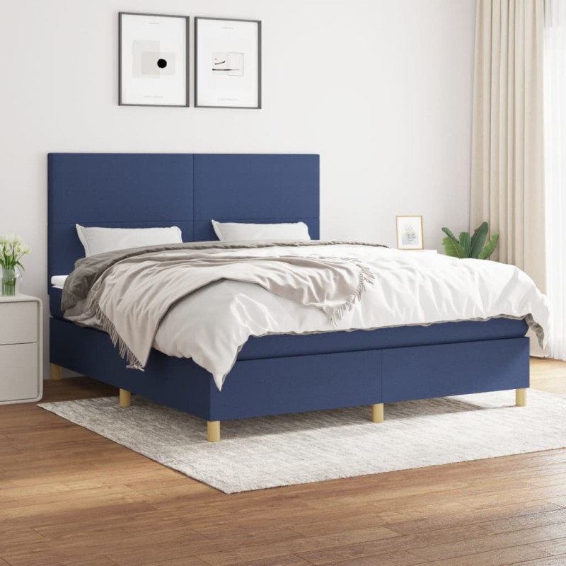 vidaXL Cama box spring con colchón tela azul 180x200 cm vidaXL Cama box spring con colchón tela azul 180x200 cm