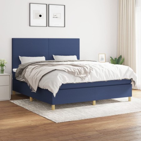 vidaXL Cama box spring con colchón tela azul 180x200 cm
