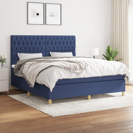 vidaXL Cama box spring con colchón tela azul 180x200 cm