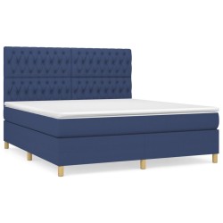vidaXL Cama box spring con colchón tela azul 180x200 cm