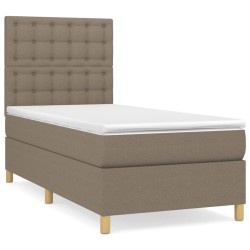 vidaXL Cama box spring con colchón tela gris taupe 100x200 cm