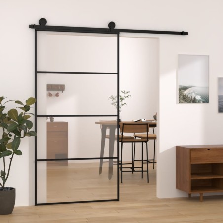 vidaXL Puerta corredera set herrajes vidrio ESG aluminio 102,5x205 cm