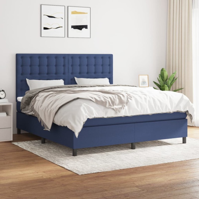 vidaXL Cama box spring con colchón tela azul 180x200 cm vidaXL Cama box spring con colchón tela azul 180x200 cm