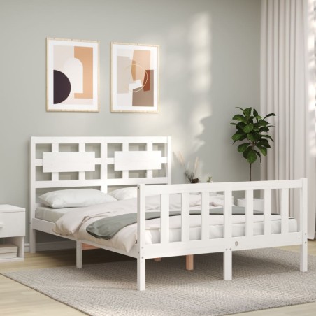 vidaXL Estructura cama de matrimonio con cabecero madera maciza blanco