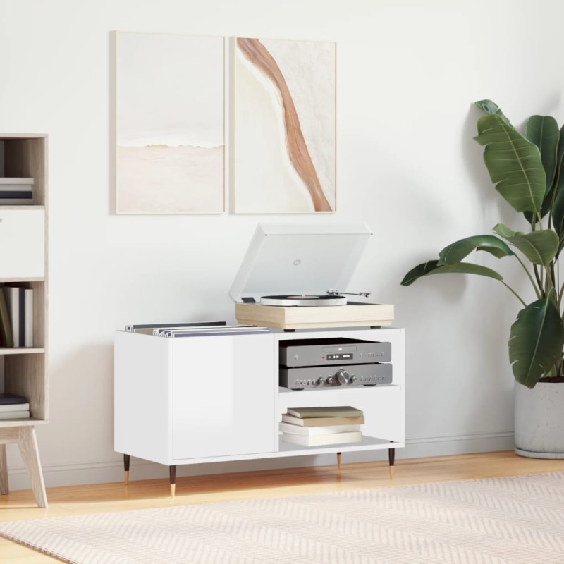 vidaXL Mueble de discos madera de ingeniería blanco brillo 85x38x48 cm