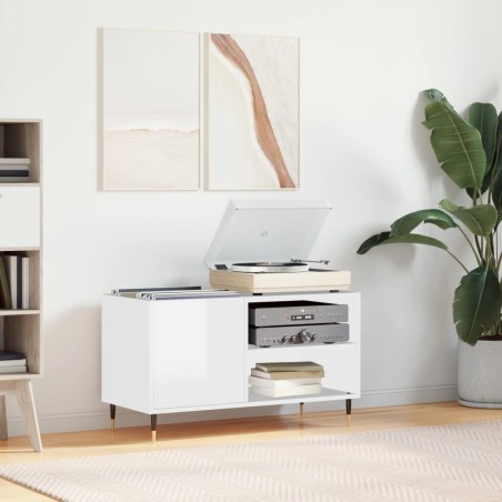 vidaXL Mueble de discos madera de ingeniería blanco brillo 85x38x48 cm
