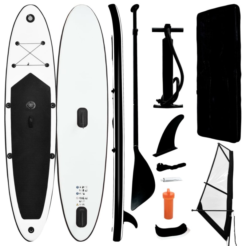 vidaXL Tabla de paddle surf inflable con vela negro y blanco vidaXL Tabla de paddle surf inflable con vela negro y blanco