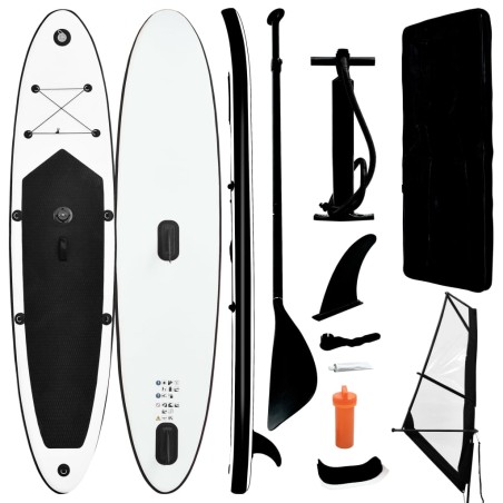 vidaXL Tabla de paddle surf inflable con vela negro y blanco
