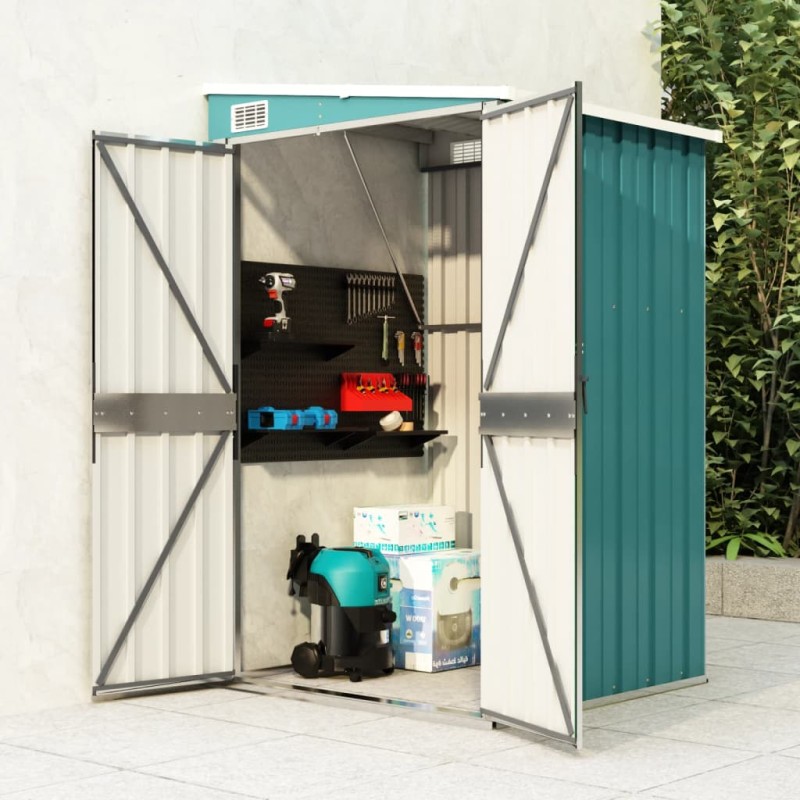 vidaXL Cobertizo de jardín pared acero galvanizado verde 118x100x178cm vidaXL Cobertizo de jardín pared acero galvanizado verde 118x100x178cm