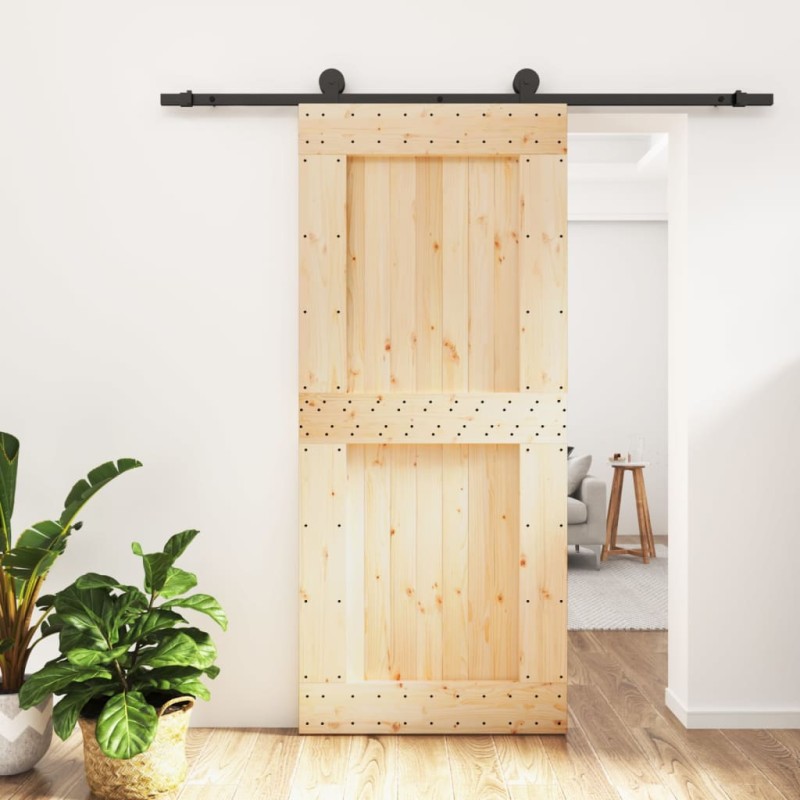 vidaXL Puerta corredera con herrajes madera maciza de pino 90x210 cm vidaXL Puerta corredera con herrajes madera maciza de pino 90x210 cm