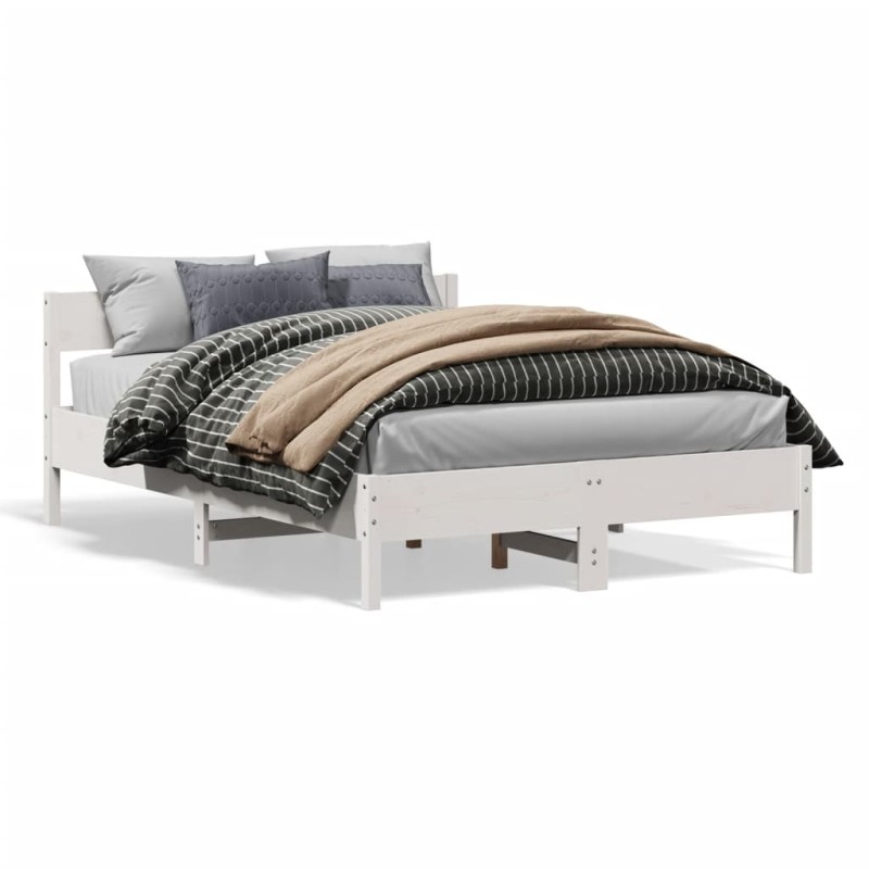 vidaXL Estructura de cama con cabecero madera pino blanco 140x190 cm