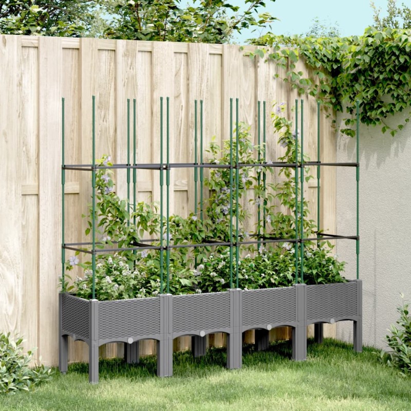 vidaXL Jardinera con enrejado PP gris claro 160x40x142,5 cm