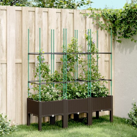vidaXL Jardinera con enrejado PP marrón 120x40x142,5 cm
