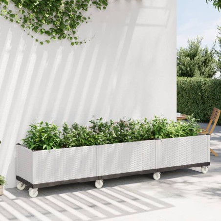 vidaXL Jardinera con ruedas PP blanco 240x50x54 cm