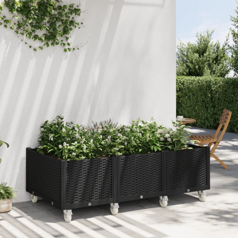 vidaXL Jardinera con ruedas PP negro 150x80x54 cm vidaXL Jardinera con ruedas PP negro 150x80x54 cm