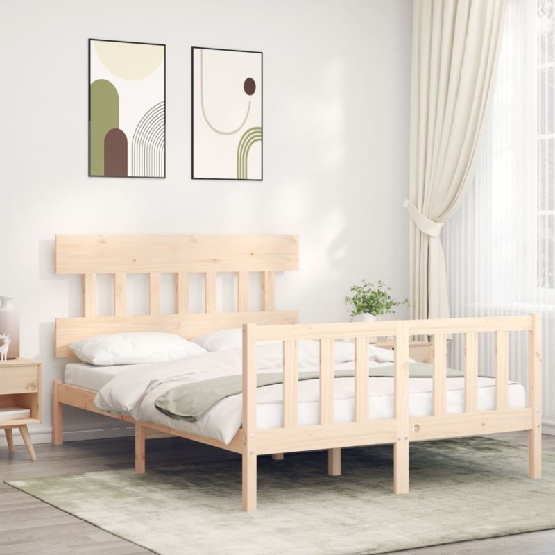 vidaXL Estructura de cama con cabecero madera maciza 140x200 cm