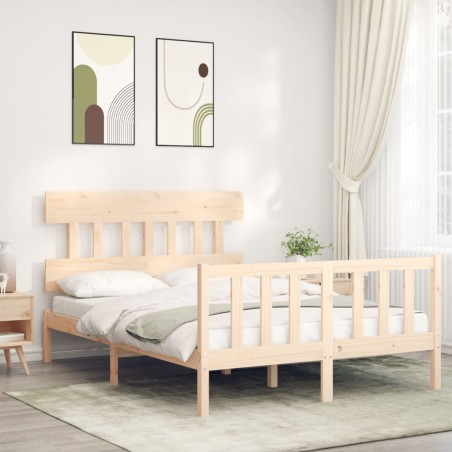 vidaXL Estructura de cama con cabecero madera maciza 140x200 cm