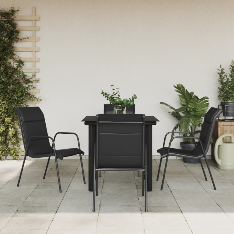 vidaXL Juego de comedor para jardín 5 piezas acero y textilene negro vidaXL Juego de comedor para jardín 5 piezas acero y textilene negro