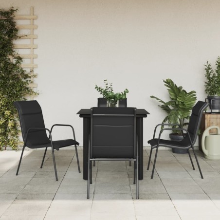 vidaXL Juego de comedor para jardín 5 piezas acero y textilene negro