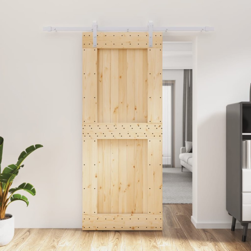 vidaXL Puerta corredera con herrajes madera maciza de pino 85x210 cm vidaXL Puerta corredera con herrajes madera maciza de pino 85x210 cm