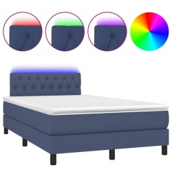 vidaXL Cama box spring con colchón y luces LED tela azul 120x190 cm
