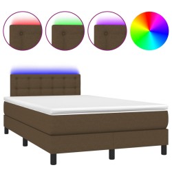 vidaXL Cama box spring con colchón y LED tela marrón oscuro 120x190 cm