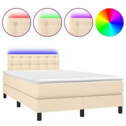 vidaXL Cama box spring con colchón y luces LED tela crema 120x190 cm