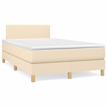 vidaXL Cama box spring con colchón y luces LED tela crema 120x190 cm