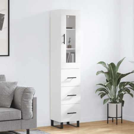 vidaXL Aparador alto madera contrachapada blanco brillo 34,5x34x180 cm