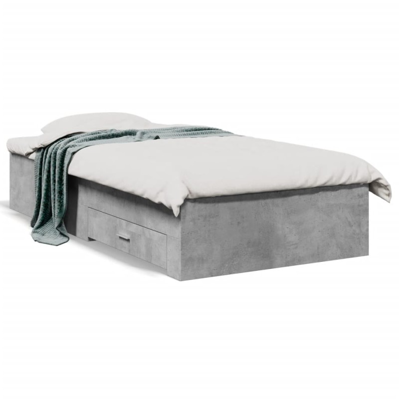 vidaXL Cama con cajones madera ingeniería gris hormigón 90x200 cm vidaXL Cama con cajones madera ingeniería gris hormigón 90x200 cm