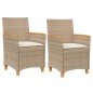 vidaXL Sillas de jardín con cojín 2 uds ratán PE beige y madera acacia vidaXL Sillas de jardín con cojín 2 uds ratán PE beige y madera acacia