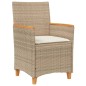 vidaXL Sillas de jardín con cojín 2 uds ratán PE beige y madera acacia vidaXL Sillas de jardín con cojín 2 uds ratán PE beige y madera acacia