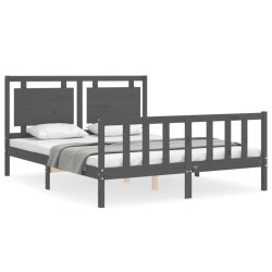 vidaXL Estructura de cama matrimonio con cabecero madera maciza gris