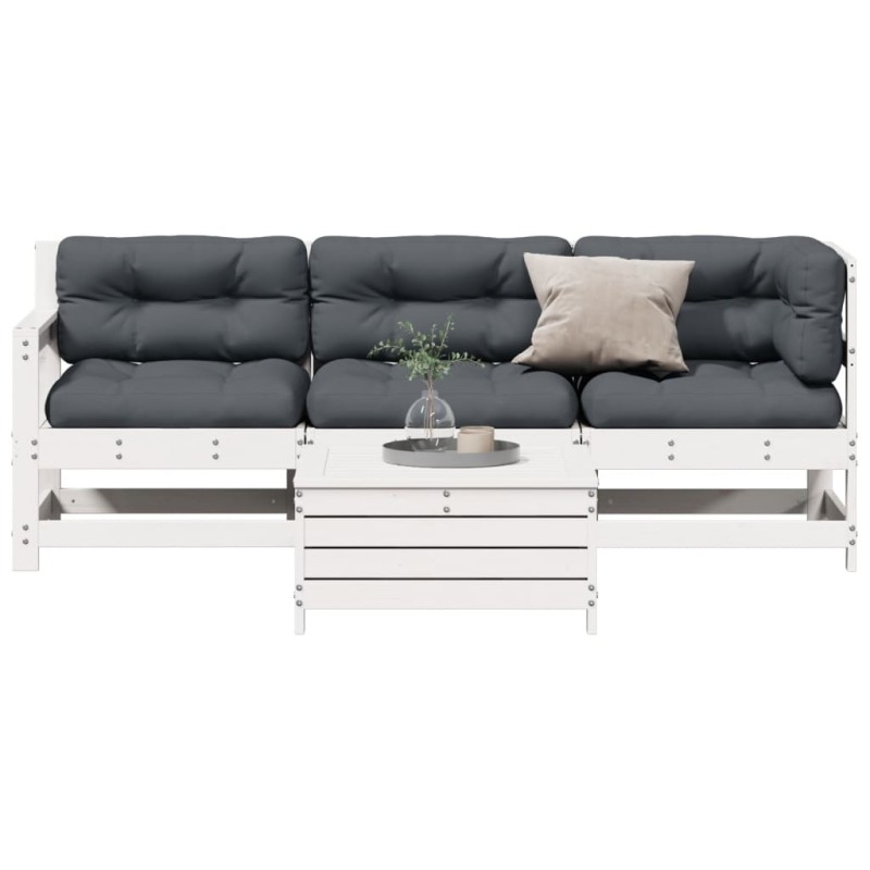 vidaXL Set muebles jardín 4 pzas con cojines madera maciza pino blanco vidaXL Set muebles jardín 4 pzas con cojines madera maciza pino blanco