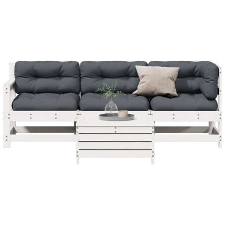 vidaXL Set muebles jardín 4 pzas con cojines madera maciza pino blanco