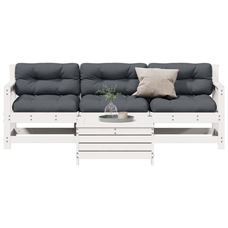 vidaXL Set muebles jardín 4 pzas con cojines madera maciza pino blanco