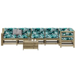 vidaXL Juego de muebles jardín 7 pzas y cojines madera pino impregnada