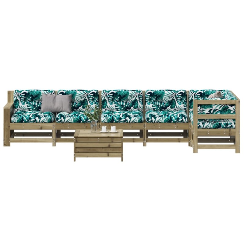 vidaXL Juego de muebles jardín 7 pzas y cojines madera pino impregnada vidaXL Juego de muebles jardín 7 pzas y cojines madera pino impregnada
