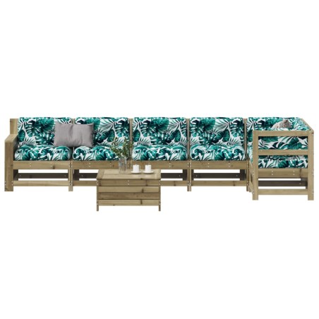 vidaXL Juego de muebles jardín 7 pzas y cojines madera pino impregnada